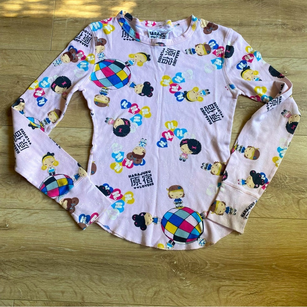 Y2K Harajuku Lovers pink thermal waffle knit  long sleeve teeshirt Kawaii